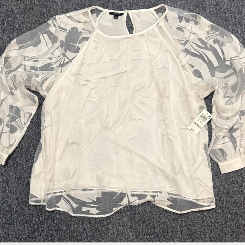 Alfani White and Gray Sheer Blouse